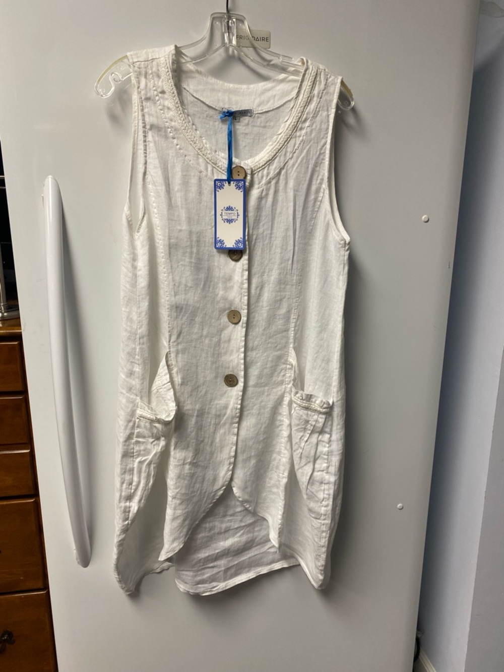 Tempo Paris White Linen Button-Front Tunic